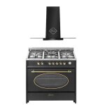 Gurari gch e 914 bl r + gch t 466 90 bl prime cuisini�re �lectrique � gaz r�tro 90 cm / 121l + hotte ...
