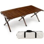 Gyamx table de camping pliante en bambou table pique - nique enroulable avec sac de rangement pour int�rieur ...