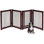 Gymax barri�re de s�curit� pliable pour chiens avec 4 panneaux & portail en bois de pin convient � salon ...