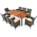 Gymax ensemble de salle � manger en r�sine table � manger en bois d?acacia avec 8 chaises charge maximale ...