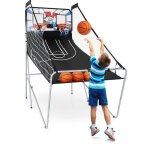 Gymax jeu de basketball arcade pliable 202x107x205cm avec 4 basket - ball 2 panier et compteur electronique ...
