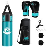 Gymax sac de boxe suspendu 60cm et gants de boxe pour enfant avec bandages crochet de suspension pour ...