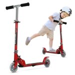 Gymax trottinette enfant pliable avec 2 roues lumineuses scooter avec hauteur r�glable pour 4 � 13 ans ...