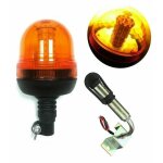 Gyrophare led orange 12v 24v e9 r65 + support tige din latral - 3 modes clairage rotation et flash ...