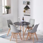 H. j wedoo ensemble ronde table  manger de 2  4 personnes cuisine scandinave en pieds en bois + 4 gris ...