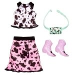 Habit barbie - jupe rose et noir et top et bottes et 1 accessoire - set v�tement poupee et mini - poupee ...
