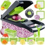 Hachoir � l�gumes - lecoo - 16 en 1 - 8 lames inox - multifonctionnel - accessoires inclus