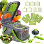 Hachoir � l�gumes - acelife - mandoline 22 en 1 - 13 lames en acier inoxydable - r�glable - support de ...