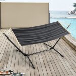 Hamac avec cadre surte acier coton polyester 200x100 cm noir gris fonc