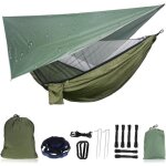 Hamac de camping avec moustiquaire - capacit 200kg - 260x140cm - vert claire & vert fonc