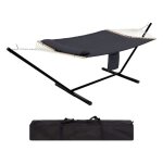 Hamac double 12ft avec support en acier - toile matelass�e 450lb - barre en bois dur - sac de transport ...