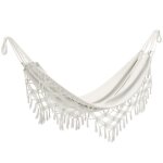 Hamac exterieur - outsunny - style boh�me - avec frange macram� - sac de transport inclus - extra large ...