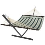 Hamac avec support - outsunny - coussin amovible - pour int�rieur et ext�rieur - acier polyester - 353cm ...
