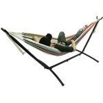 Hamac sur pied qian avec tissu arc - en - ciel et support en acier pour 2 personnes / 200 kg