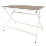 Hanae - table pliante de jardin rectangle en m�tal et verre d�cor imitation bois