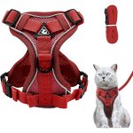 Harnais r�glable pour chat - estampille - taille l - rouge - poitrine 38 - 46 cm - laisse 15 m - maille ...