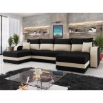 Harvey - canap� panoramique en u 7 places convertible avec coffre en tissu bicolore - noir / beige