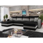 Harvey - canap� panoramique en u 7 places convertible avec coffre en tissu bicolore - noir / gris