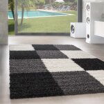 Designer haut fleuri tapis de salon shaggy langfleuri karzred motif noir gris blanc [200x290 cm noir] ...