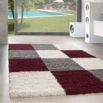 Designer haut fleuri tapis de salon shaggy langfleuri karzred motif rouge gris blanc [200x290 cm rouge] ...