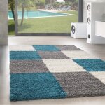 Designer haut fleuri tapis de salon shaggy langfleuri karzred motif turquoise gris blanc [160x230 cm ...