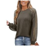 Haut tunique femme vert �l�gant manches longues raglan avec dentelle - pull chic et confortable taille ...
