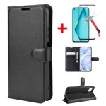 Haute qualit� housse huawei p40 lite luxe �tui � rabat housse noir + hd verre tremp� huawei p40 lite ...