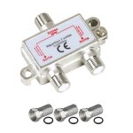 Hdsat pack repartiteur antenne tv ou sat 1 entree 2 sorties 5 - 2300 mhz + 3 fiches f argent Hdsat pack repartiteur antenne tv ou sat 1 entree 2 sorties 5 - 2300 mhz + 3 fiches f argent