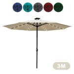 Hengda 3m parasol avec led solaire market umbrella avec manivelle ronde uv40 + parapluie ext�rieur patiosbeige ...