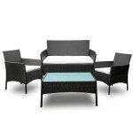 Hengda salon de jardin 4 personnes 2 fauteuils 1 canap� et 1 table noir salon bas de jardin