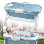 Hengmei baignoire pliable pour adulte l mobile baignoire portable avec couverture rouleaux plateau bleu ...