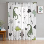 Hif - 919 rideaux transparents en mousseline de soie et tulle plante dinosaure verte pour salon chambre ...