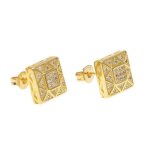 Hip - hop hommes boucles doreilles carrs 18k or jaune plaqu gomtrique puzzle design boucles doreilles ...
