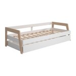 Hoara - lit banquette 90x200cm avec tiroir en mdf et pin coloris blanc et naturel