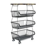 Hofuton corbeille � fruits 4 niveaux - desserte de cuisine � roulettes en bois et fer 40 x 30 x 72 cm ...