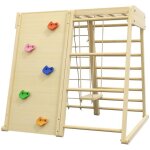 Homcom - ensemble descalade pour enfants - bois de htre - 120x105x120cm - bois naturel