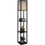 Homcom lampadaire tagre lampe tagre 26l x 26l x 160h cm 3 tagres 4 niveaux mdf noir motif nid dabeille ...