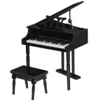 Homcom piano  queue enfant en bois 30 touches - tabouret et pupitre inlus - mdf noir