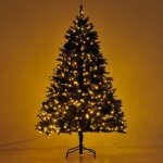 Homcom sapin de nol artificiel lumineux 210h cm led x 700 blanc chaud + support pied 2154 branches vert ...