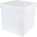 Home deco factory hd3402 pouf coffre de rangement pliable carr simili cuir couvercle capitonn blanc ...