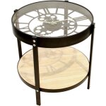 Home deco factory hd6446 table basse dappoint ronde horloge noir beige et transparent mtal bois et verre ...