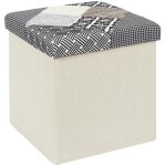 Home deco factory hd7491 pouf coffre de rangement pliable carr patchwork gris blanc noir et beige h38 ...