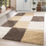Homebyhome tapis de salon shaggy  poils longs beige tapis 160 x 230 cm design  carreaux doux et moderne ...