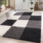 Homebyhome tapis de salon shaggy  poils longs noir tapis 160 x 230 cm design  carreaux doux et moderne ...