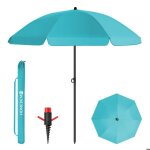 Homedemo parasol de plage uv50 + avec pieds de parasol de plage � h�lice � visser 180cm bleu turquoise ...