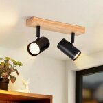 Homefire 2xgu10 spot plafonnier moderne - bois et mtal - noir - 25 x 165 x 55 cm - applique murale orientable ...