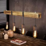 Homefire lustre e27 4 flamme - vintage jaune suspension en bois design rglable en hauteur 80cm pour ...