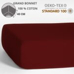 Homerokk drap housse 140 x 190 cm - 100 % coton - bonnet 40 cm - bordeaux