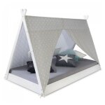 Homestyle4u - 2084 - lit enfant tipi avec matelas lit tente 90x200 lit ado toile gris blanc �toiles