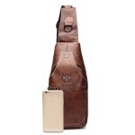 Sac bandouli�re poitrine homme en cuir v�ritable - marron / gris fonc� 15�8�30 cm fermeture zipp�e